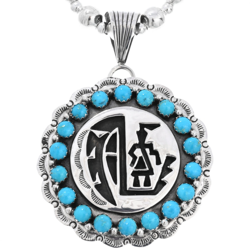 Navajo Turquoise Kokopelli Silver Pendant with Necklace 10142