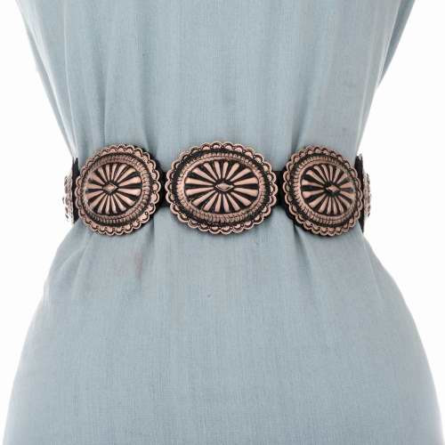 Navajo Hammered Copper Concho Belt Sunray Patterns 24054