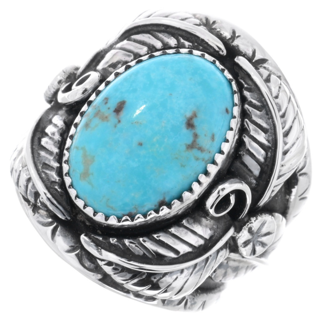 Turquoise Silver Navajo Mens Ring 24984