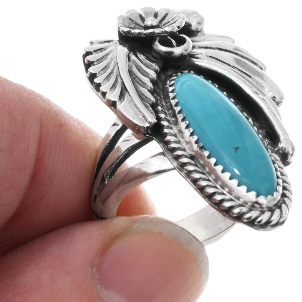 Ladies Kingman Turquoise Silver Navajo Ring 29220