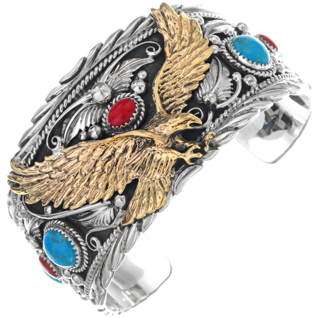 Navajo Gold Silver Turquoise Mens Cuff Eagle Big Boy Bracelet 24975