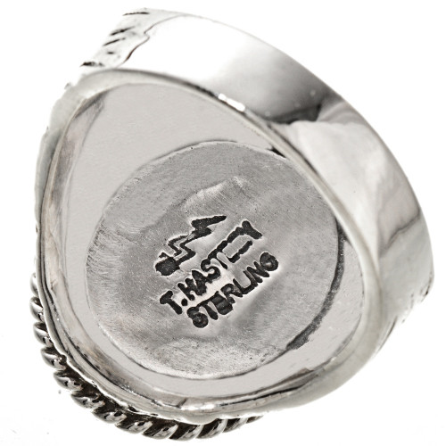 Navajo Turquoise Silver Mens Ring Grooved Sterling Big Boy 29390
