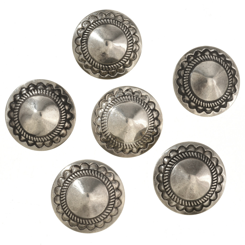 Sterling Silver Navajo Concho Buttons Sew or Tie on Shank Set of Six 0875