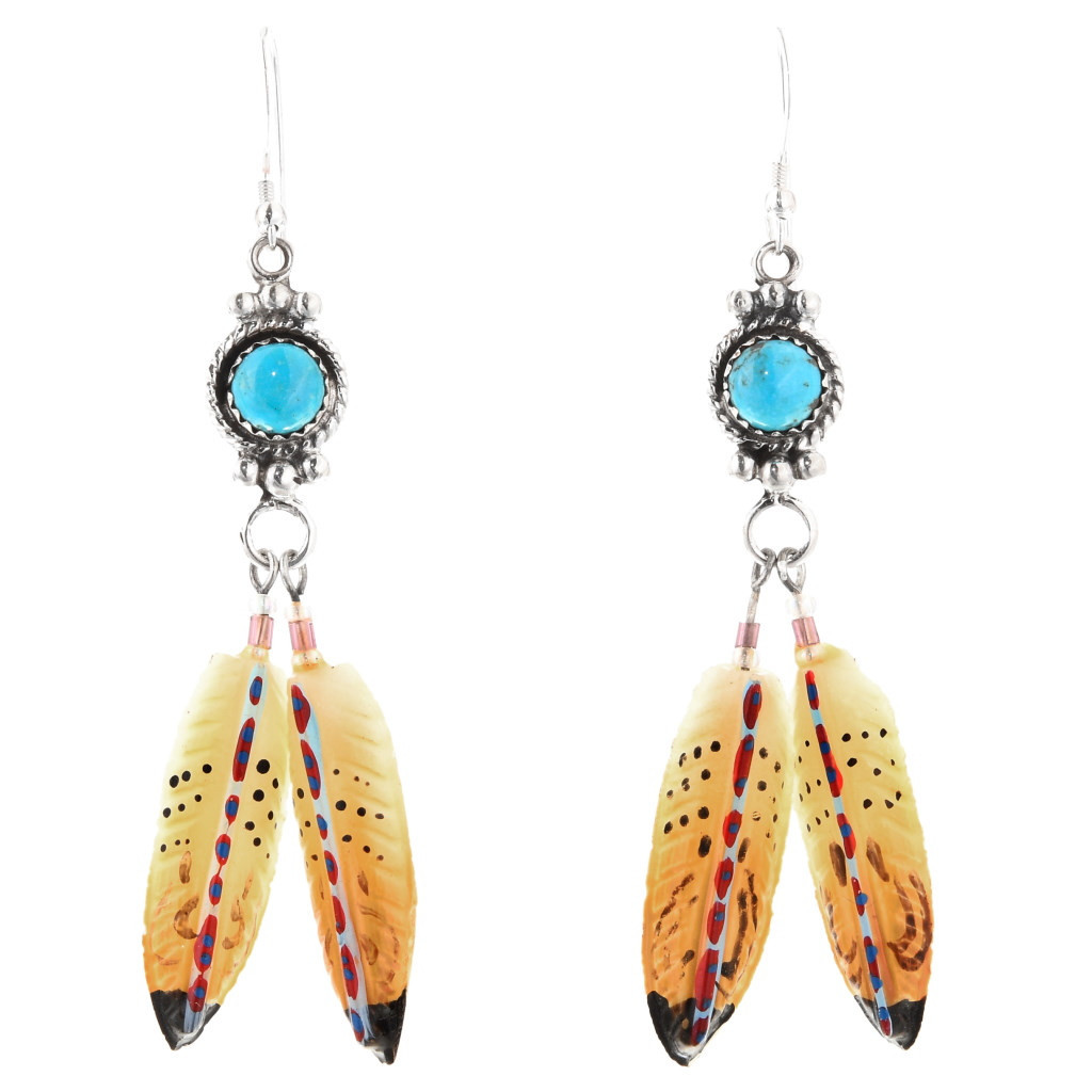 Earrings Horse Feathers Jewelry Beaded Sterling Silver Horse