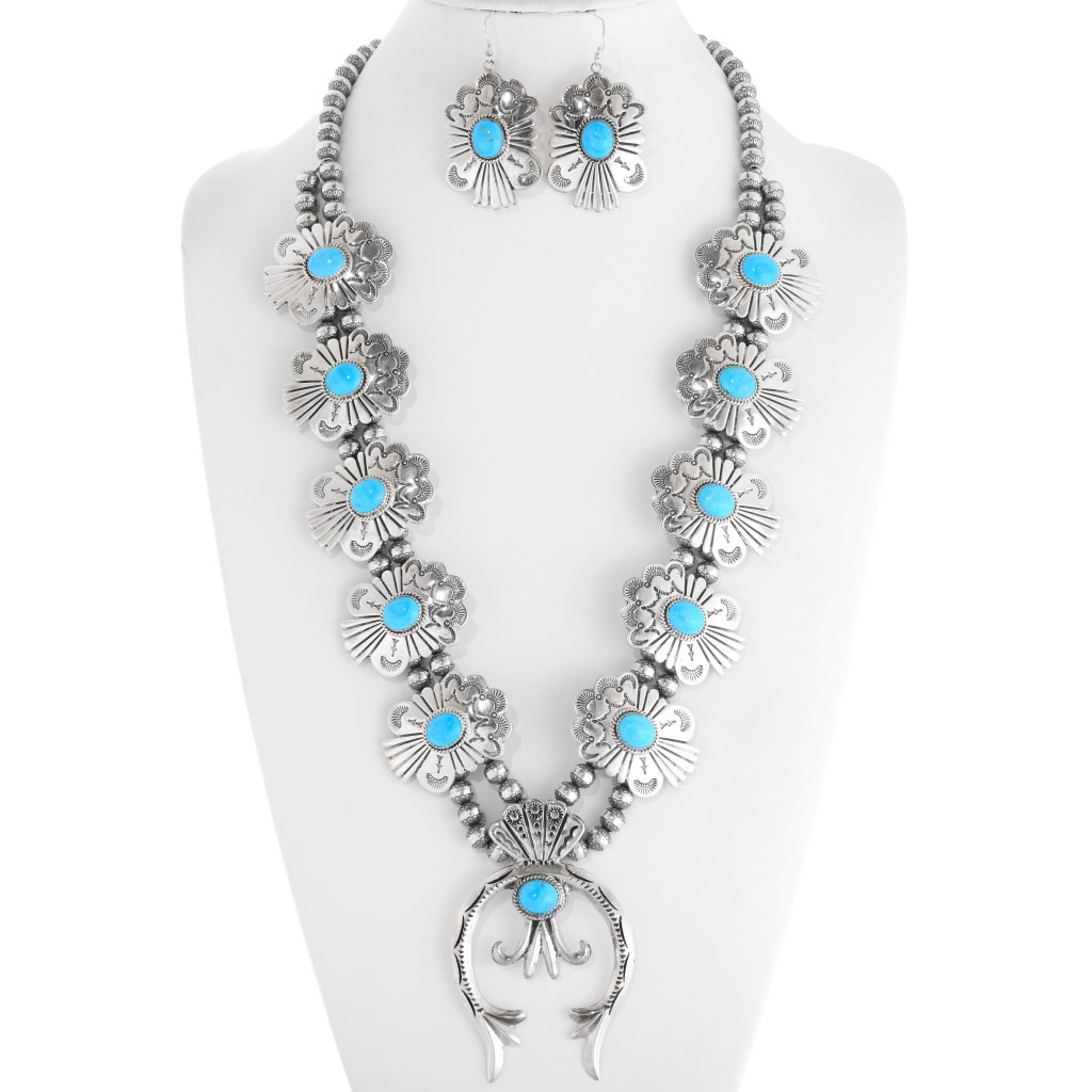 Gorgeous Navajo Turquoise Silver Squash 
