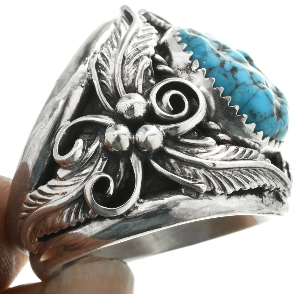 Navajo Turquoise Big Boy Silver Ring Bold Sterling Mens Design 23077