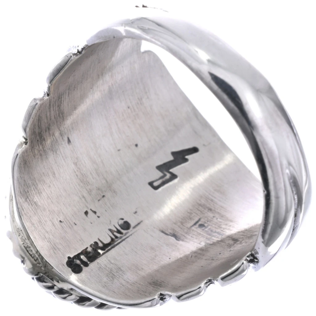 Navajo Spiderweb Obsidian Silver Mens Ring Sterling Big Boy 23570