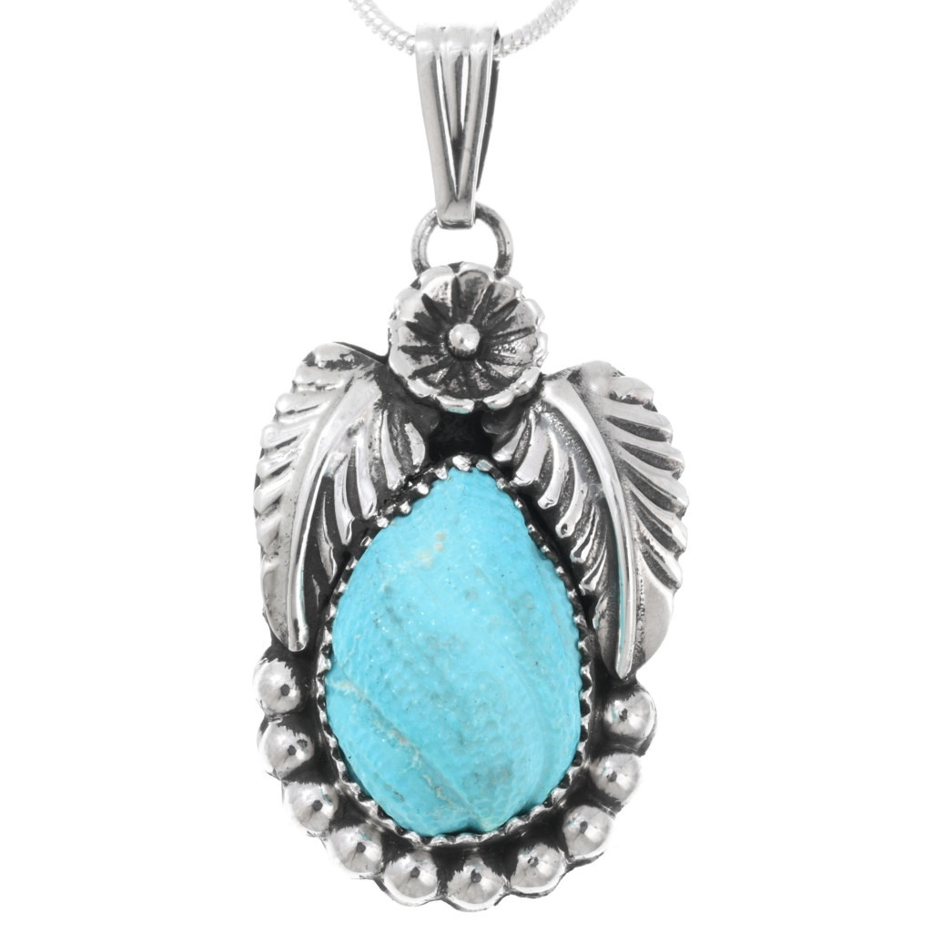 Genuine Sleeping Beauty Turquoise Silver Native American Pendant 29438 - Main Image