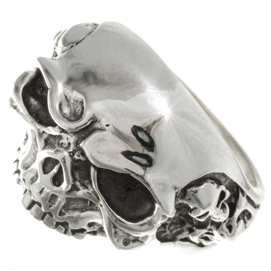 925 Sterling Silver Vintage Hell Fire Skull Ring for Men – Sunken Skull