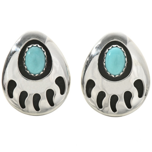 Navajo Coral & Sterling Silver Bear Paw Stud Earri
