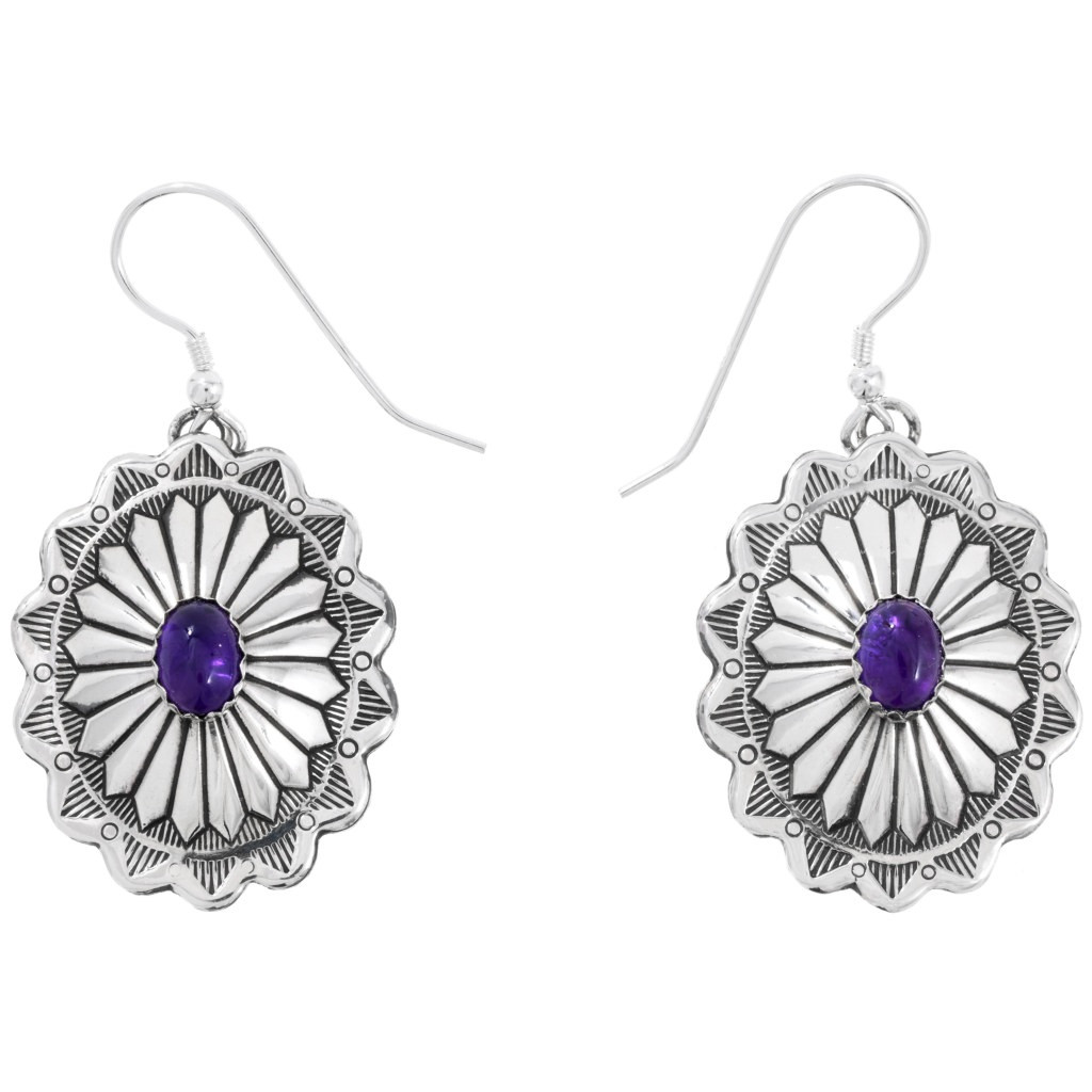 Pretty Amethyst Silver Concho Navajo Earrings Dangles or Posts 28935