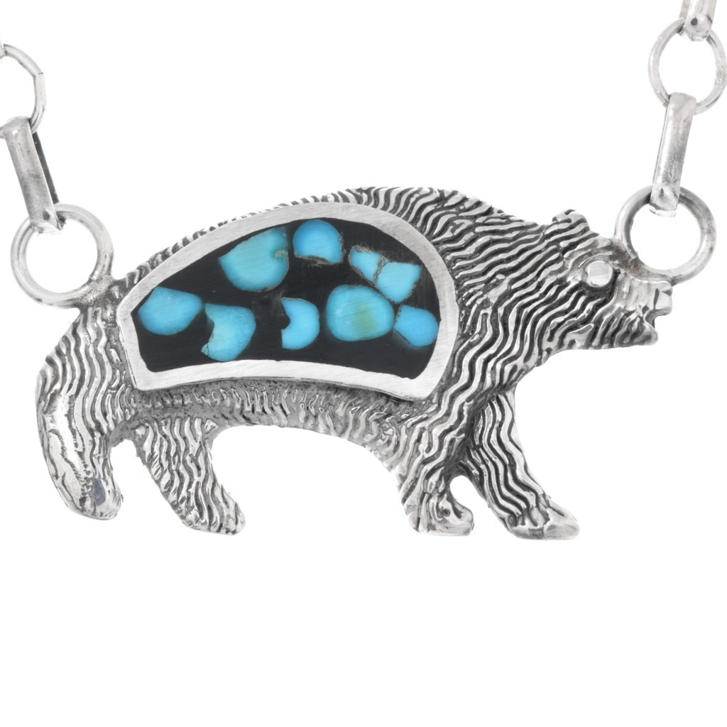 ネックレス・ペンダント Numbering Navajo Bear Pendant Necklace #6761 SA5B0005 Cute Inlaid Turquoise Silver Navajo Bear Pendant Chain