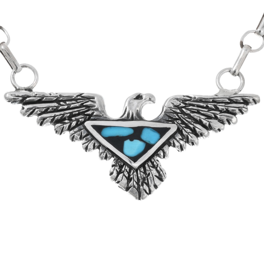 Really Cute Navajo Inlaid Turquoise Silver Eagle Pendant Link