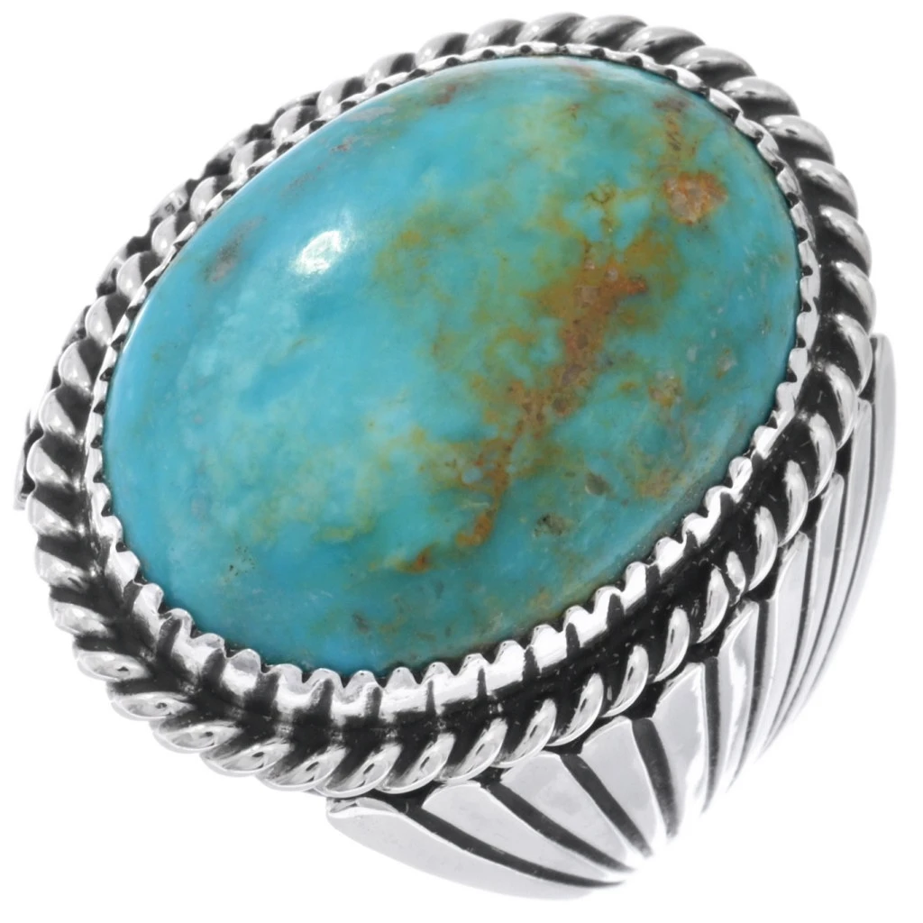 Manly Navajo Big Boy Spiderweb Turquoise Silver Ring Sterling 30945