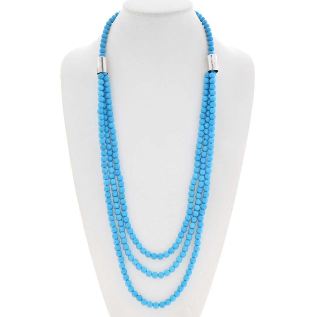 Navajo Turquoise Beaded Necklace 3-Strand Waterfall Design 31766