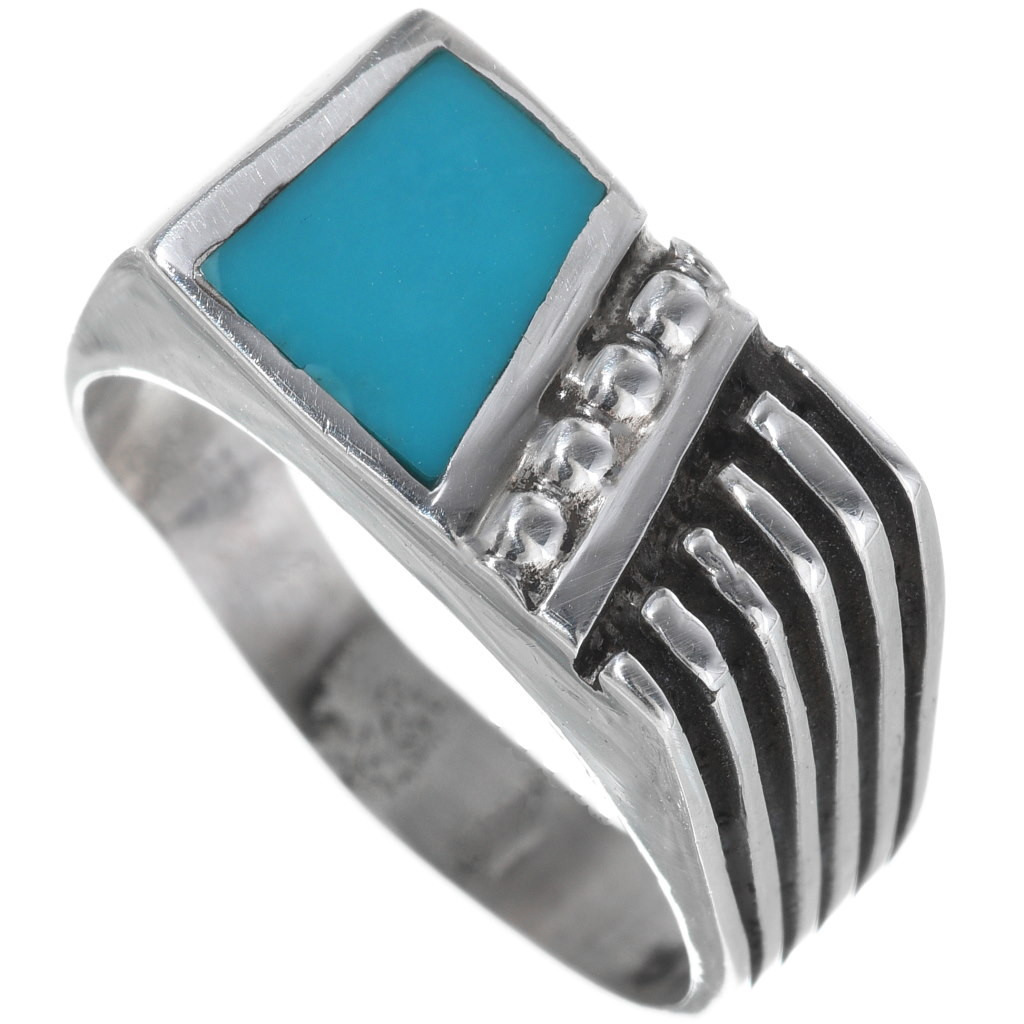 Navajo Turquoise Silver Signet Ring 33812
