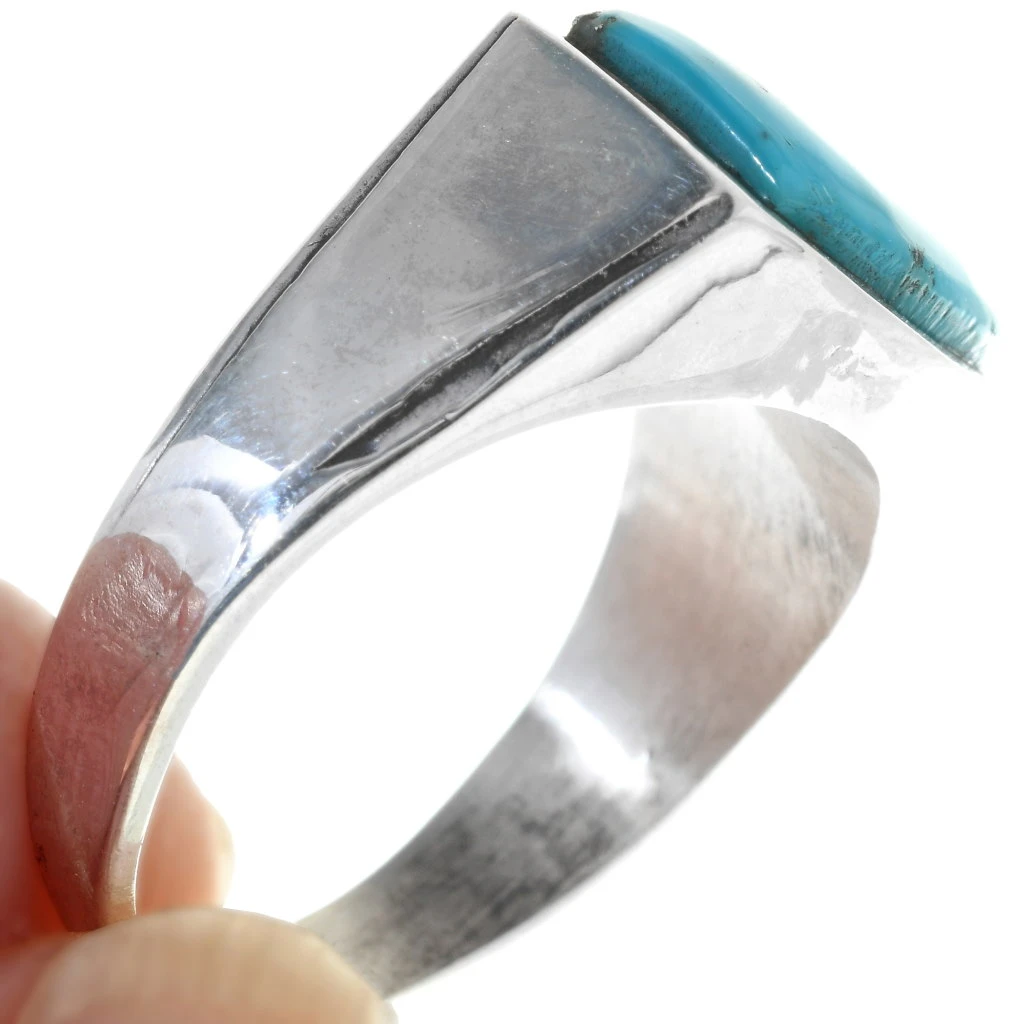 Navajo Turquoise Silver Mens Ring Smooth Sterling Design 33814