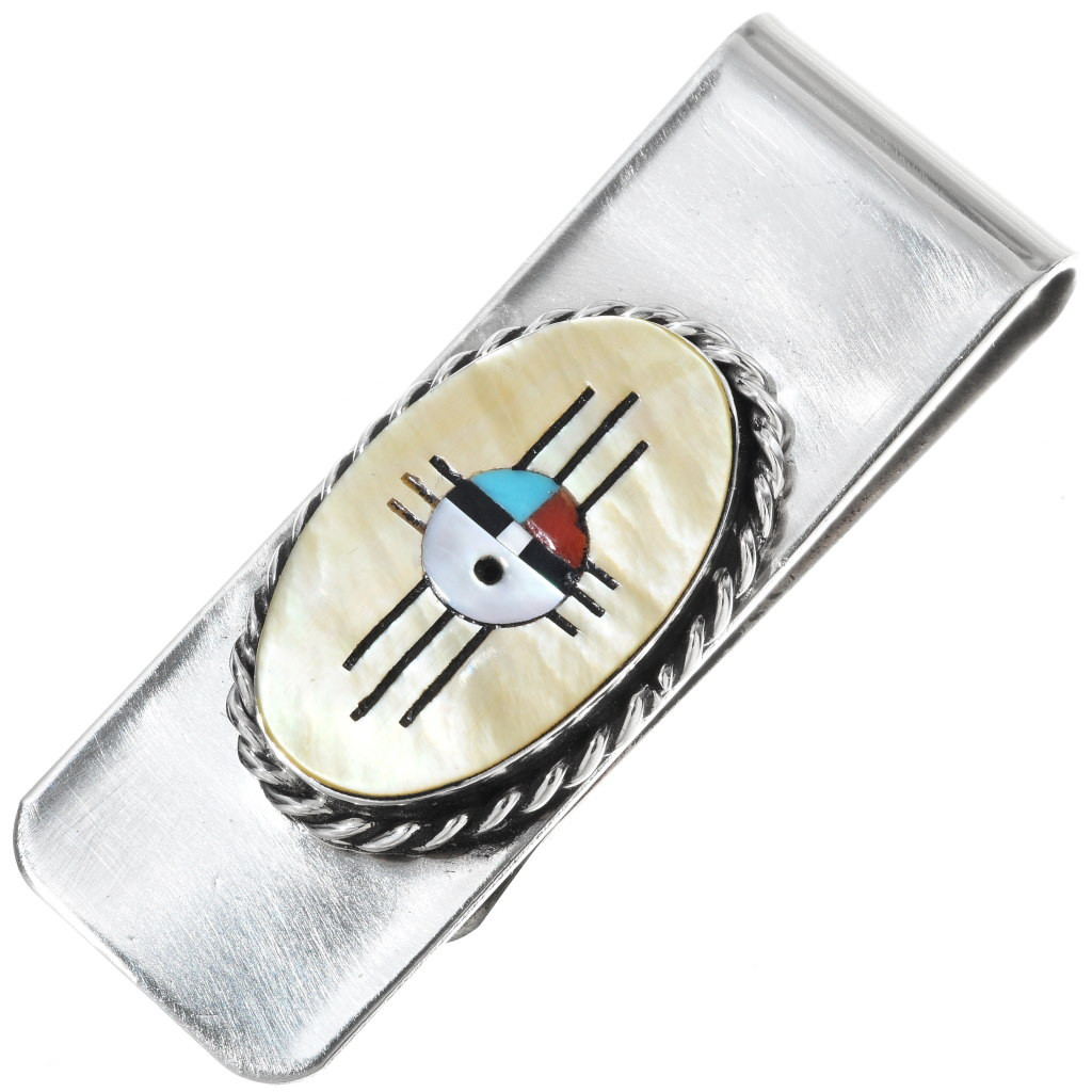 Inlaid Zia Sunface Silver Money Clip 34296