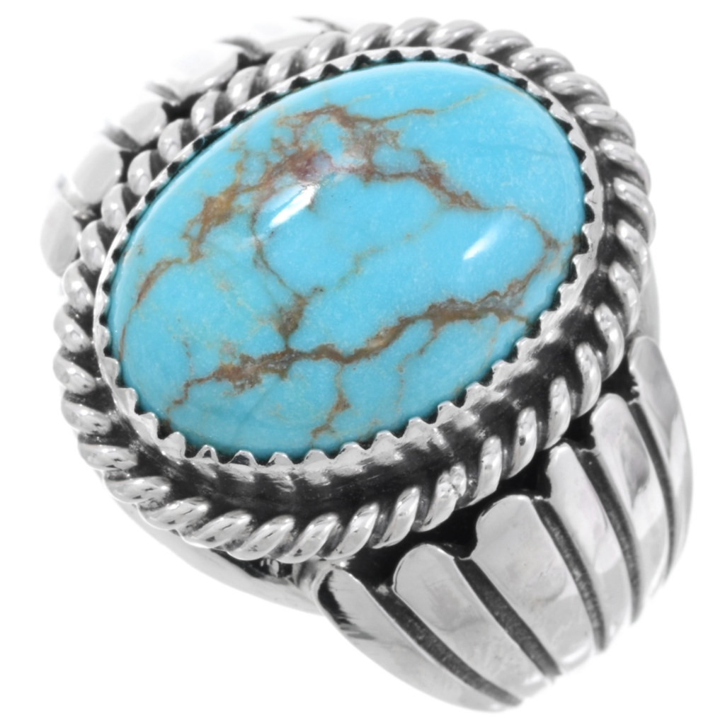NAVAJO Rick Martinez ターコイズリング スパイダーウェブ Handsome Navajo Spiderweb Turquoise Silver Mens Ring 34397