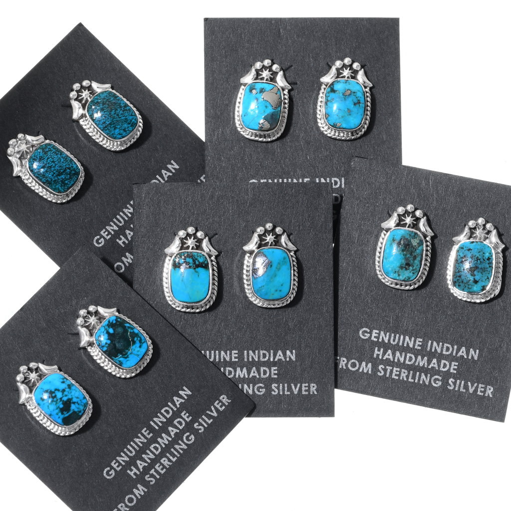 Navajo Turquoise Silver Stud Earrings 35248