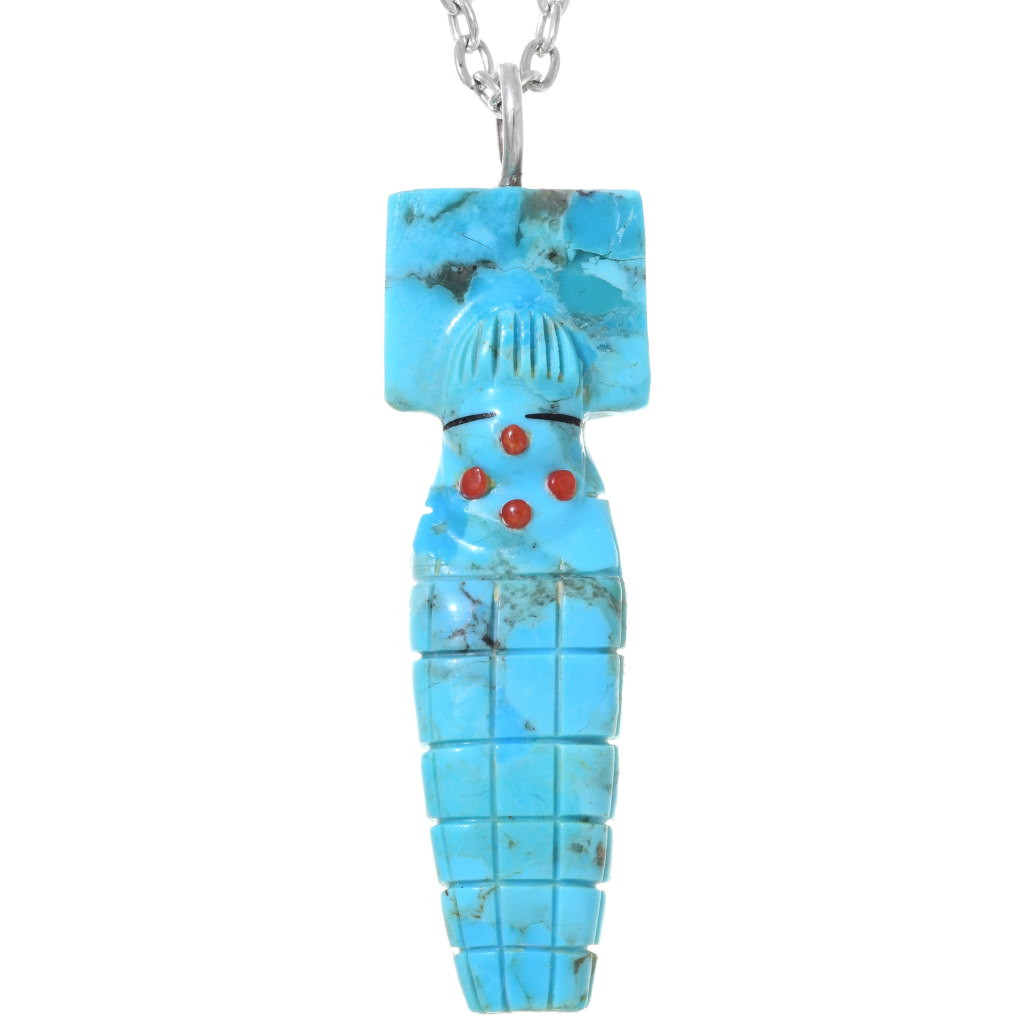 Carved Turquoise Corn Maiden Pendant 35837