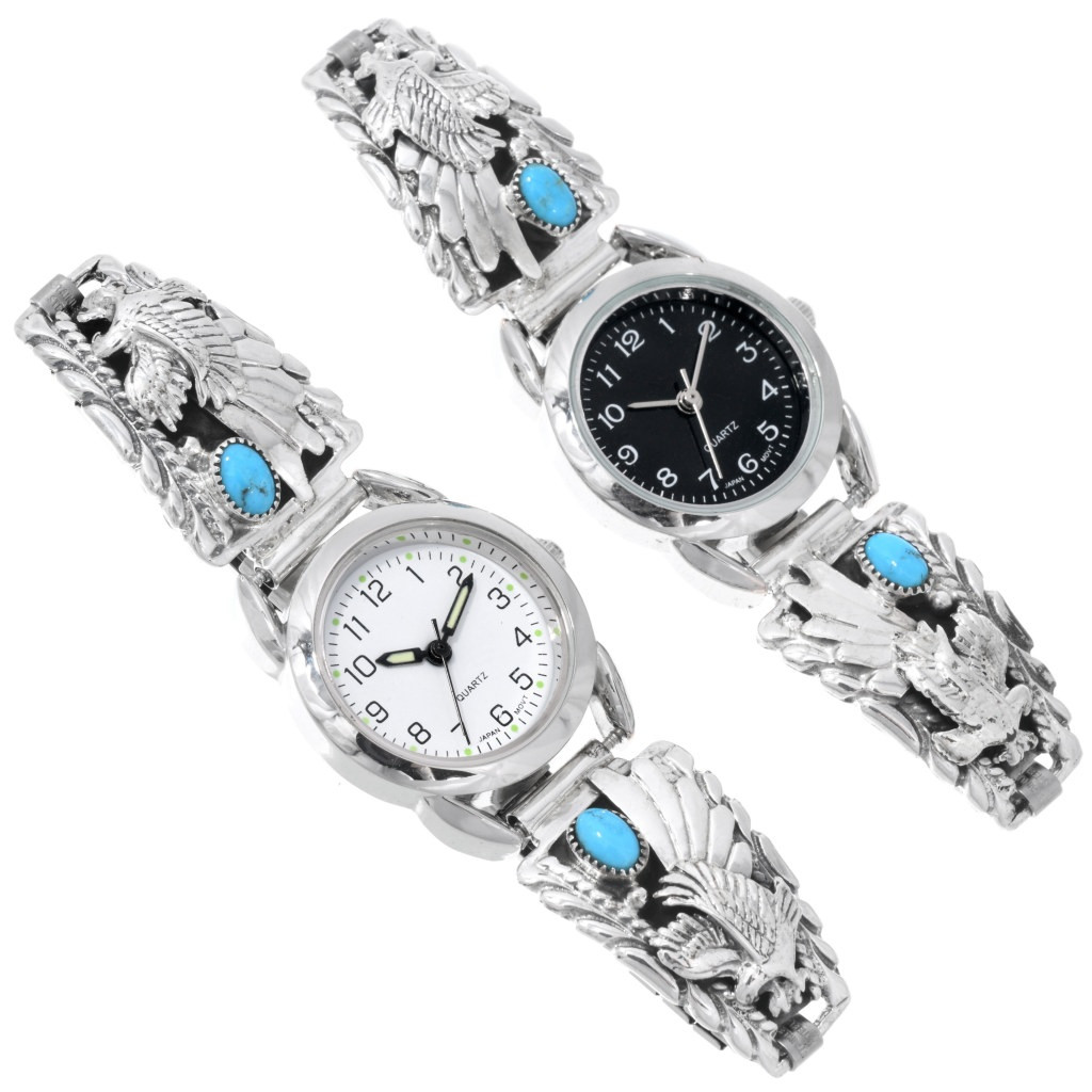 Pretty Ladies Navajo Turquoise Silver Eagle Watch Sterling Design