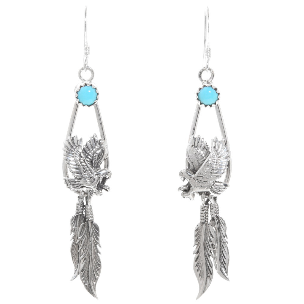 Navajo Silver Eagle Turquoise Earrings39539