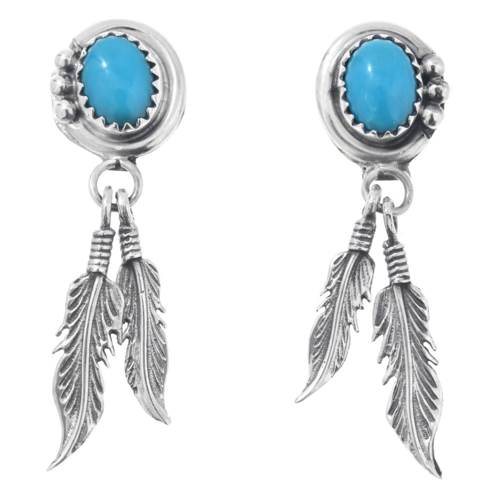 Feather Earrings Turquoise Hoop Earrings Sterling Silver Sterling