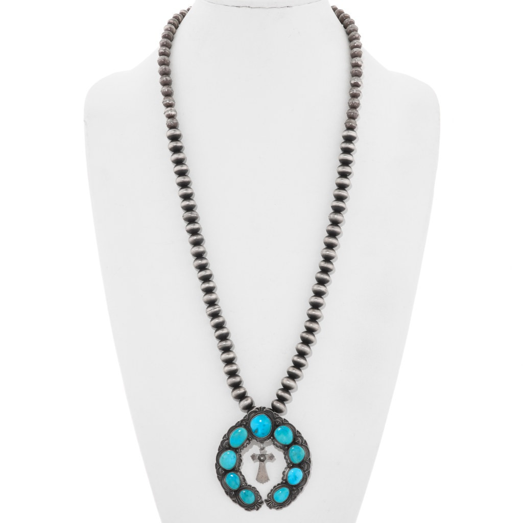 Old Pawn Silver Squash Blossom Necklace 