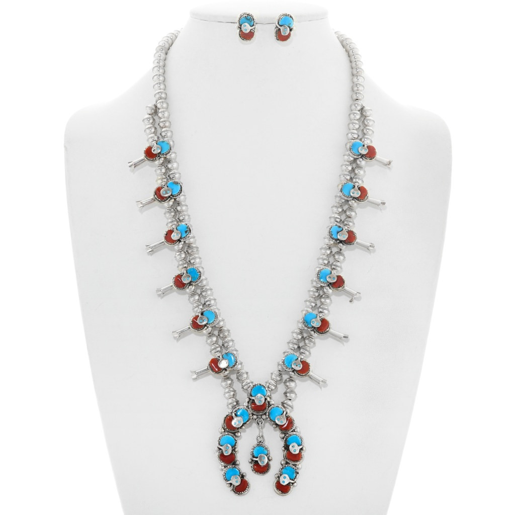 Zuni Turquoise Coral Squash Blossom 