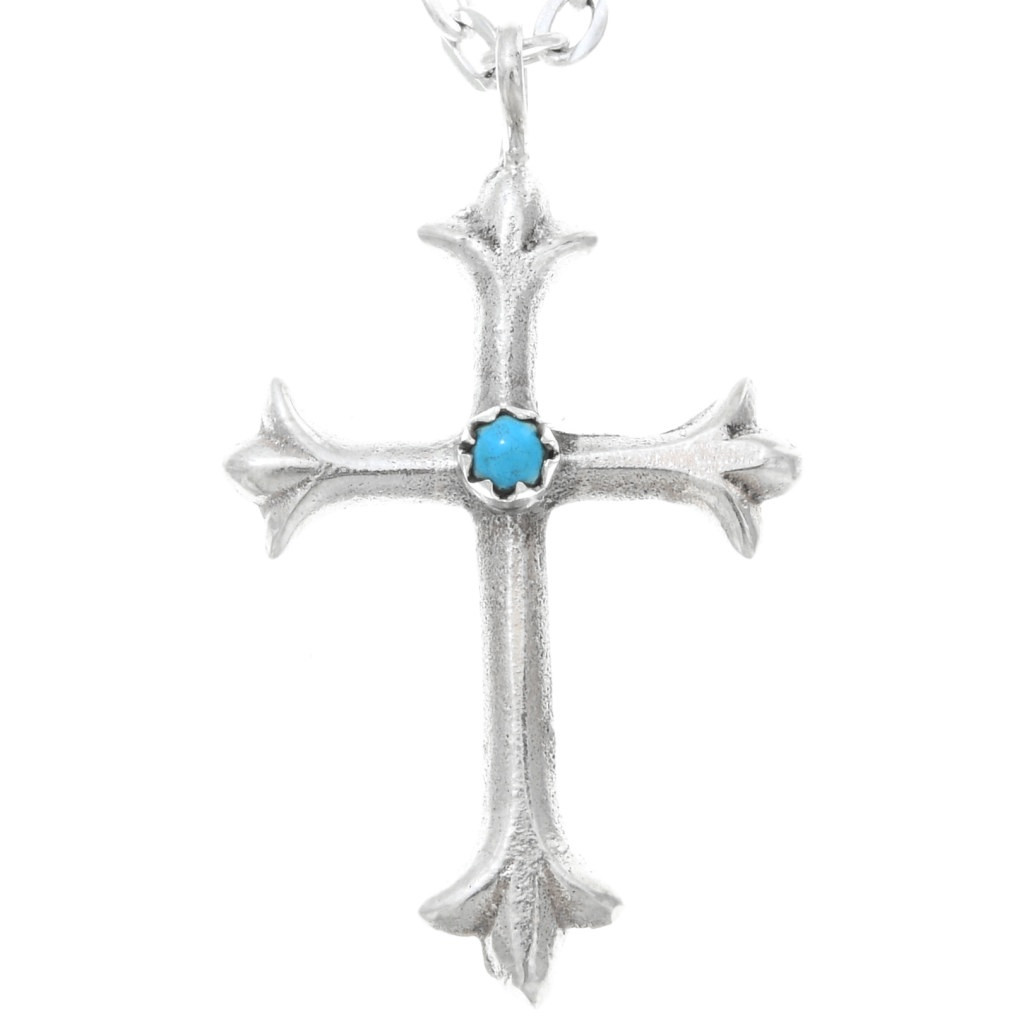 Navajo Turquoise Silver Cross Pendant 