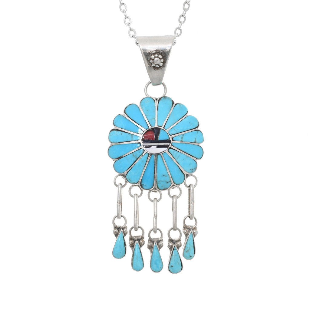 Zuni Turquoise Sunface Pendant with 