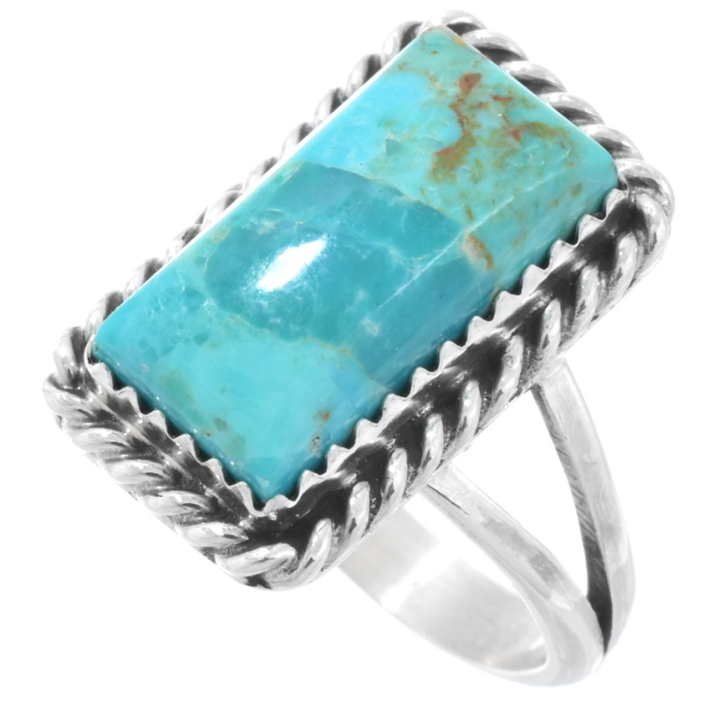 Genuine Turquoise Silver Rectangle Shaped Navajo Ring Sizes to
