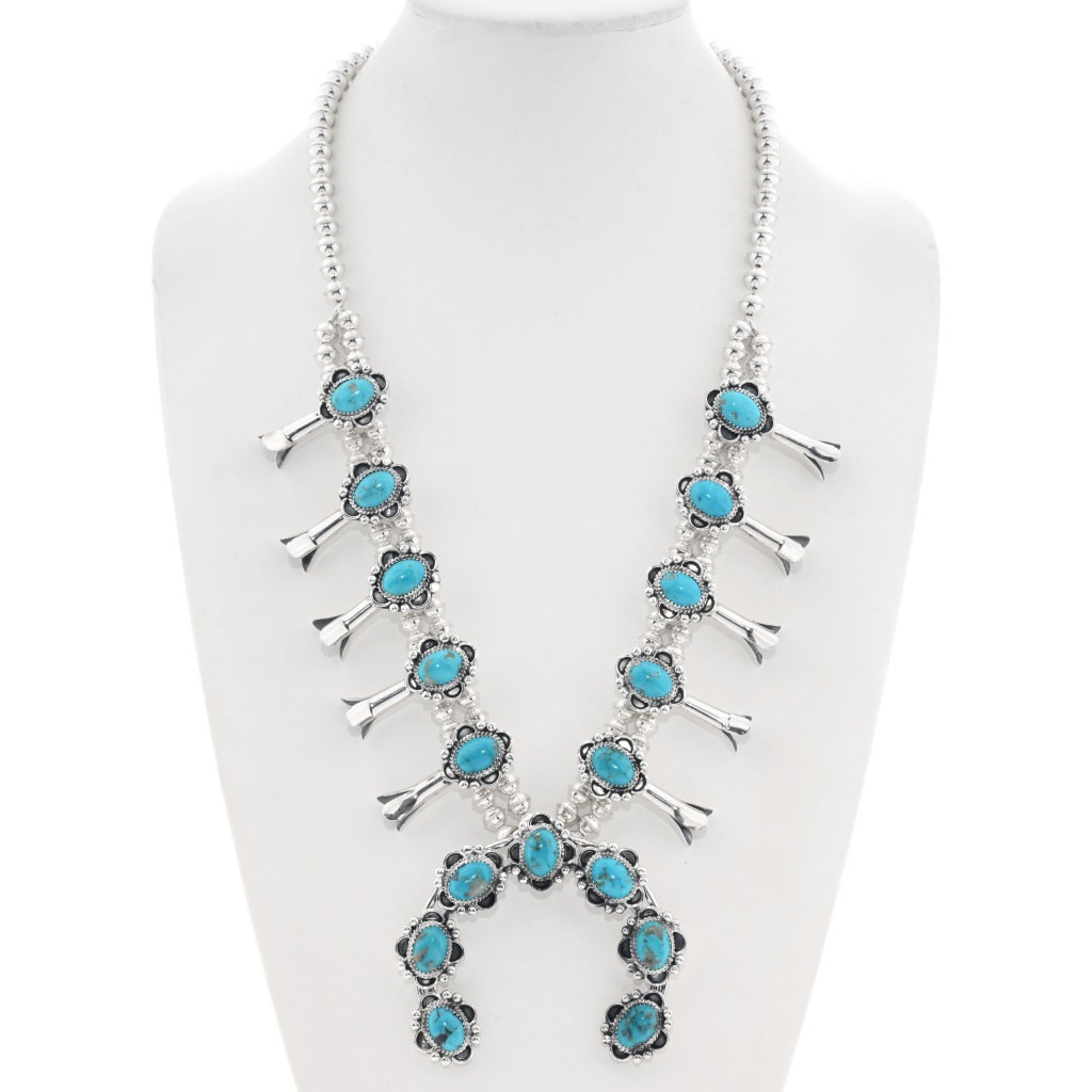 Natural Sonoran Gold Turquoise Squash Blossom Sterling Silver