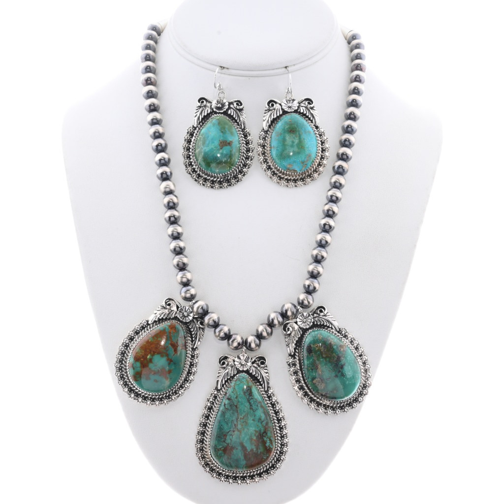 ジュエルズ　manase Natural Royston Turquoise Sterling Silver Necklace and Earrings