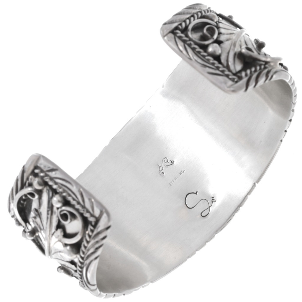 Kingman Turquoise Coral Sterling Navajo Men's Cuff Bracelet 2237