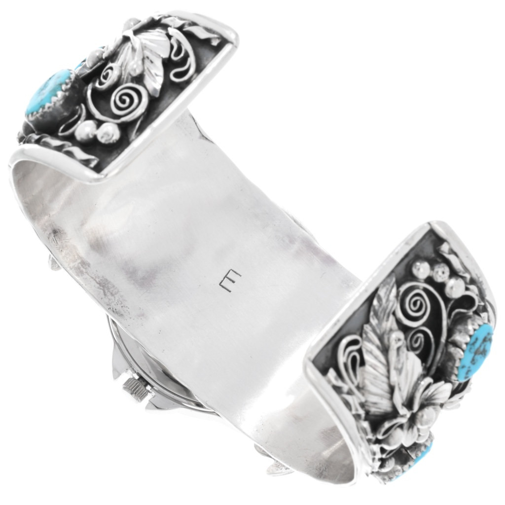 Turquoise Mens Watch Cuff Bracelet Navajo Crafted Sterling 43250