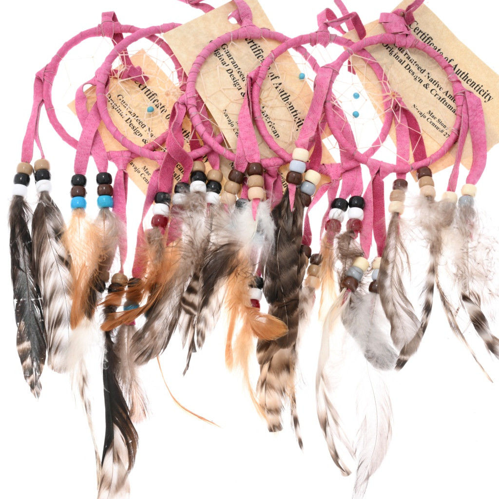 Bright Pink Leather Native American Dreamcatcher Medium 3 quot 43732