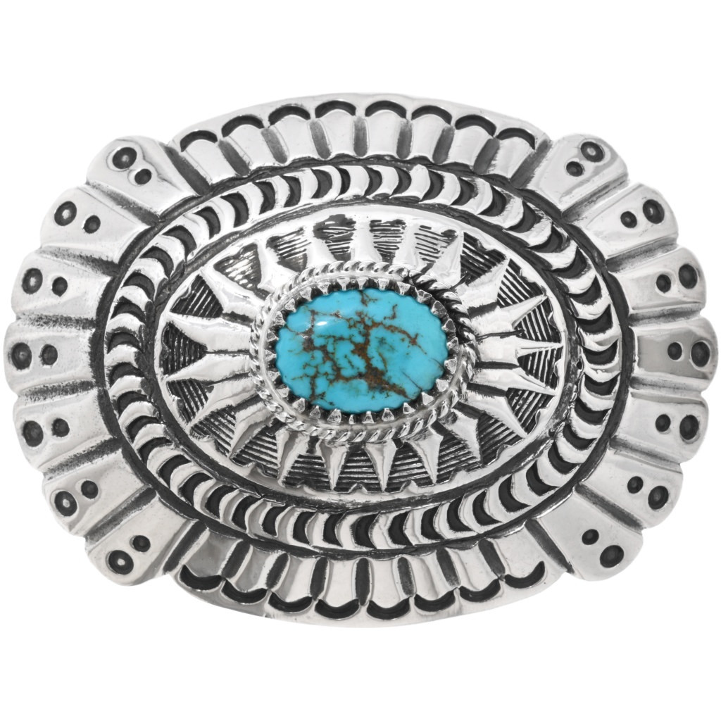Sterling Silver Kingman Turquoise Hammered Belt Buckle by Alex Galvan 43791