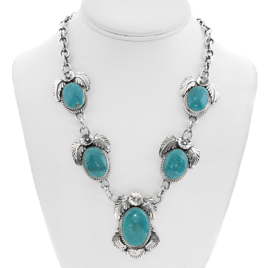 Sterling Silver Sonoran Gold Turquoise Necklace Navajo Link Style