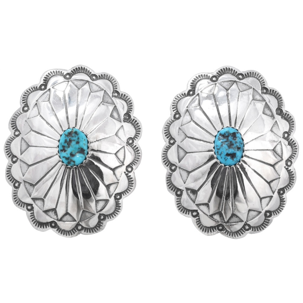アクセサリー Navajo Turquoise Concho Earring Sterling Silver Navajo Concho Turquoise Earrings 44111