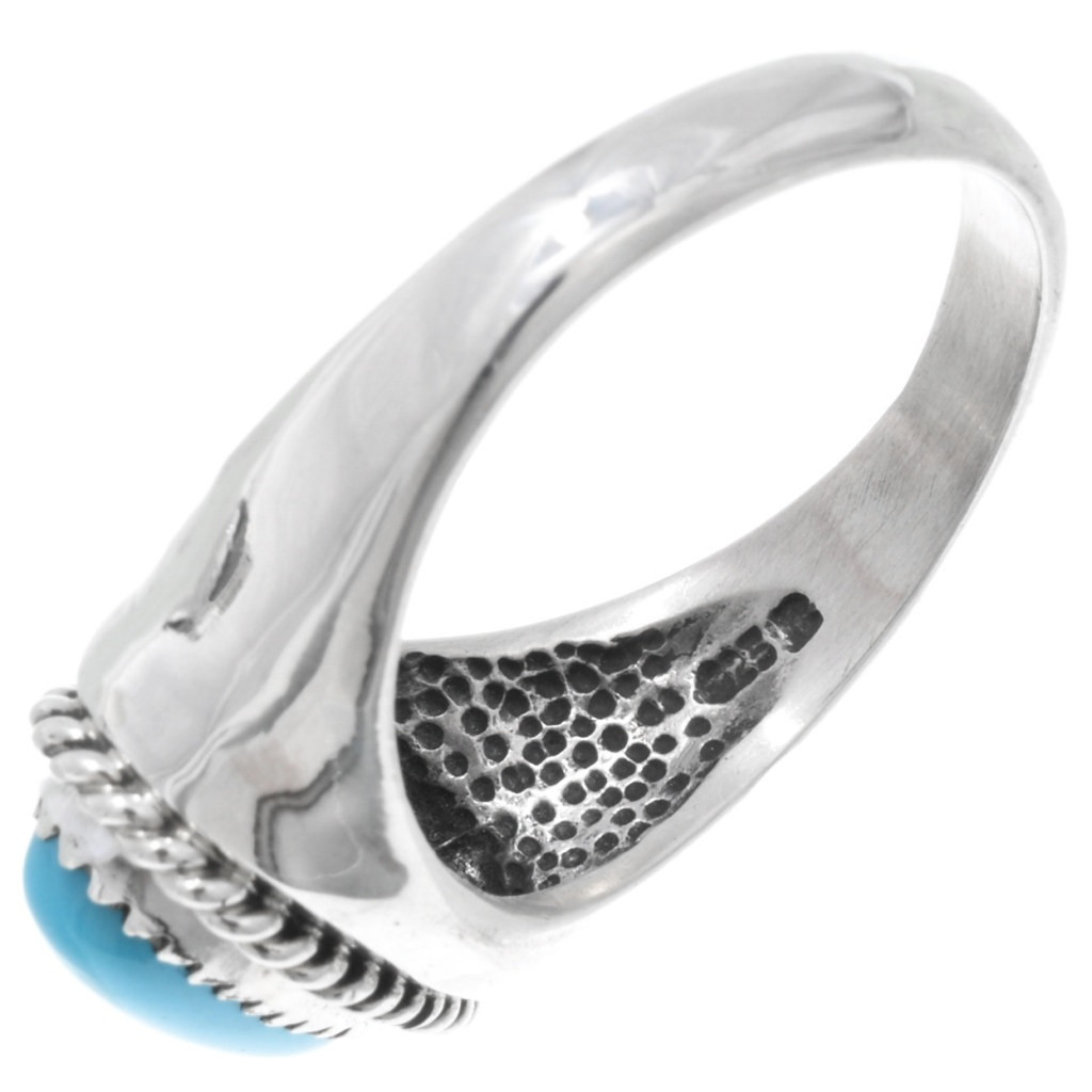 Sterling Silver Oval Twist Wire Turquoise Mens Ring 44118