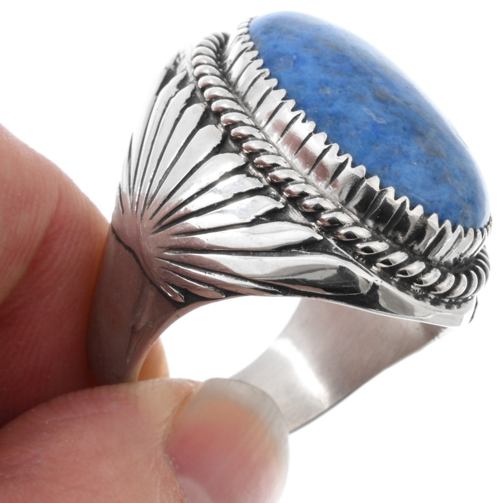 Sterling Blue Denim Lapis Native American Design Large Mens Ring 44474