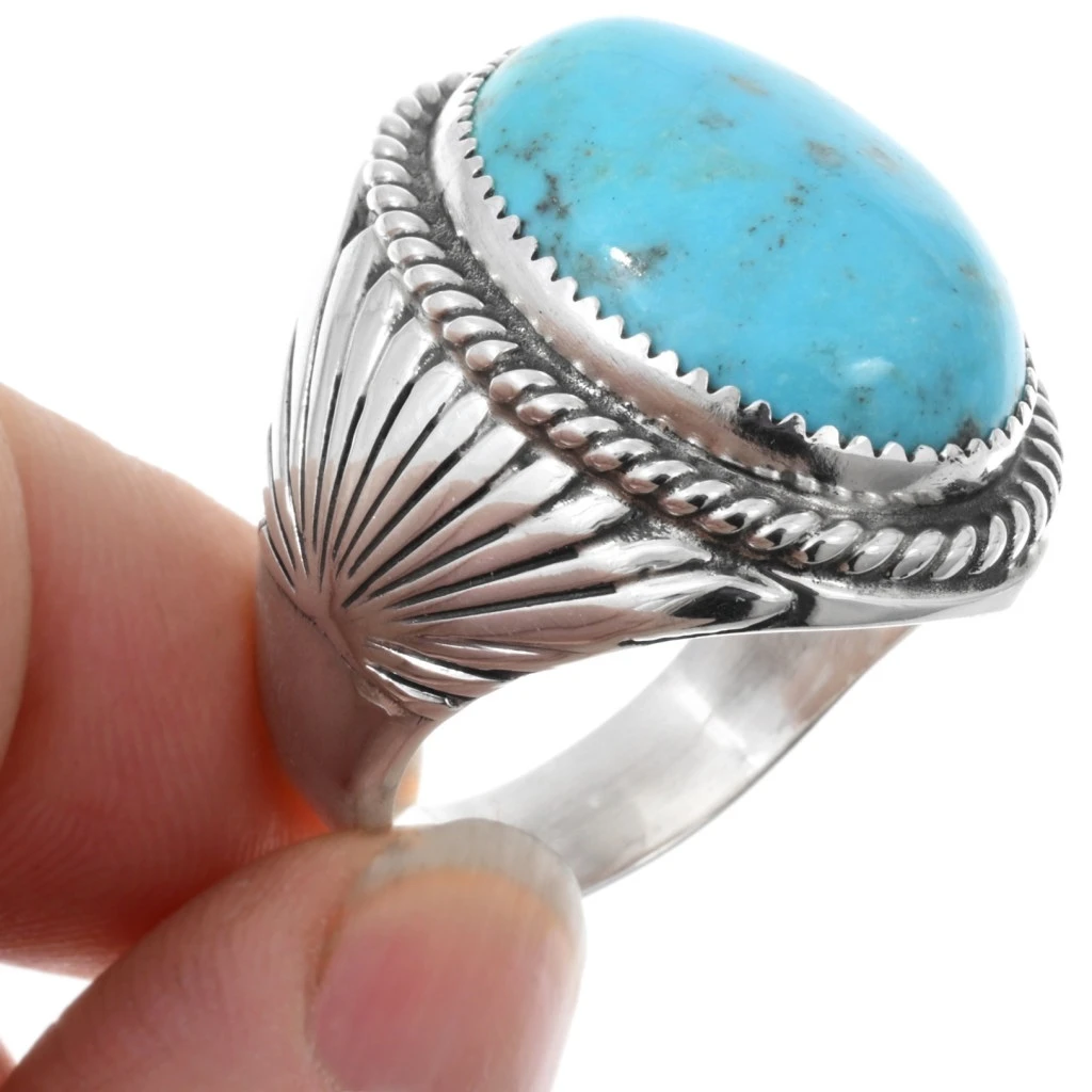Navajo Sterling Turquoise Large Mens Ring 44475