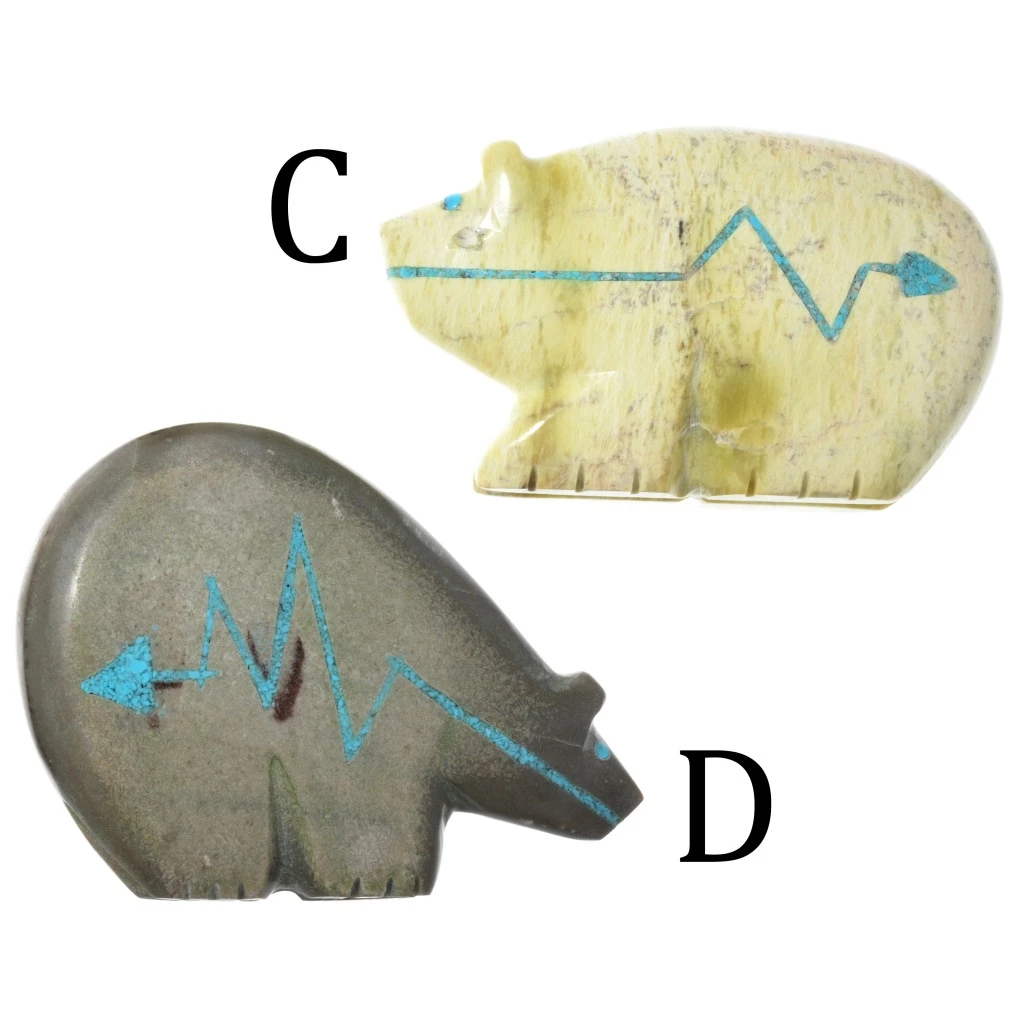 Zuni Heartline Bear Fetish Serpentine Turquoise Inlay Choose Your