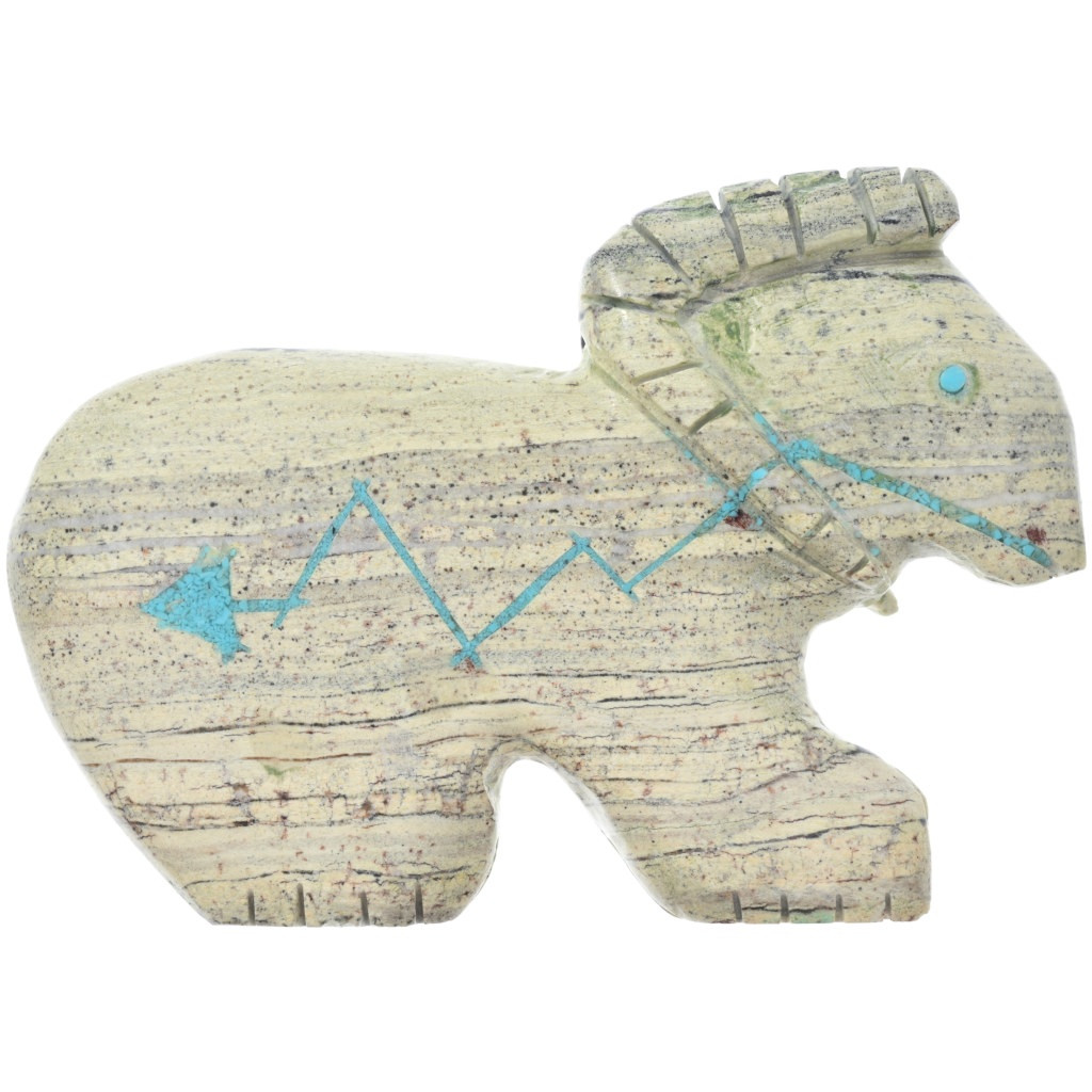 ♡ Carving Tribes 662995 Zuni Bighorn Sheep Ram Fetish Turquoise Heartline Carving 37971