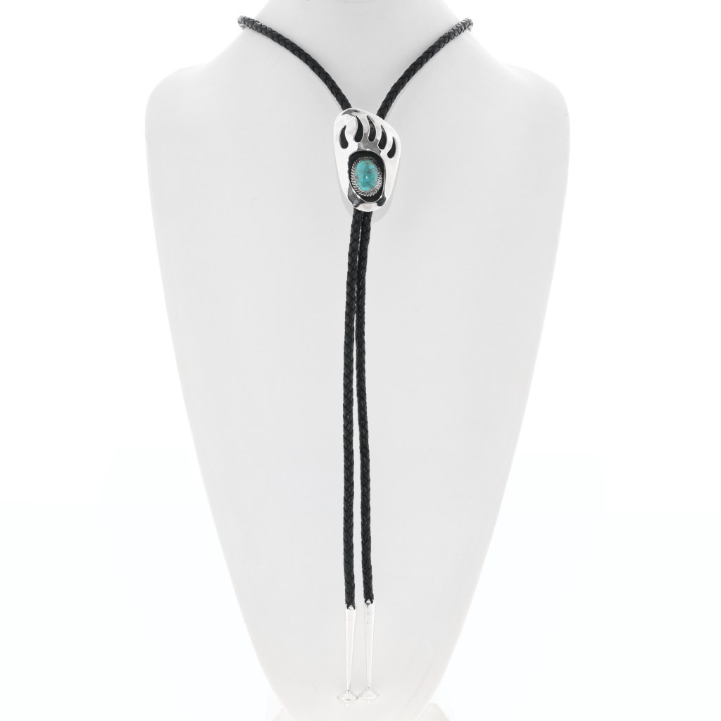 Turquoise Silver Bear Paw Bolo Tie Sterling Shadowbox 44617
