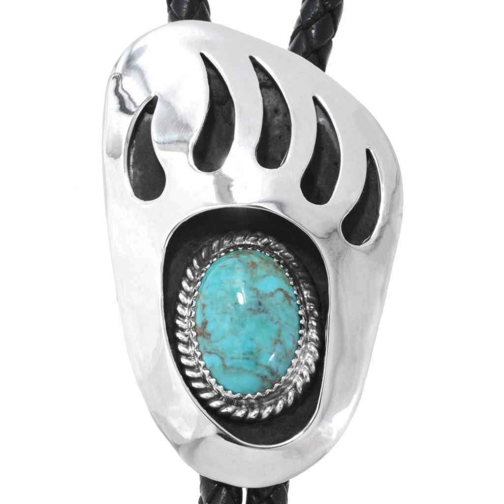 アクセサリー BernardDawahoya SterlingSilver BoloTie Turquoise Silver Bear Paw Bolo Tie Sterling Shadowbox 44617