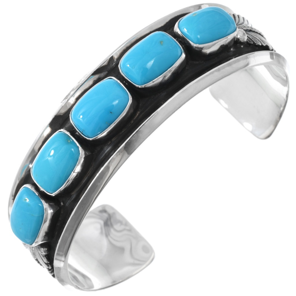Navajo Sleeping Beauty Turquoise Silver Mens Cuff 44615