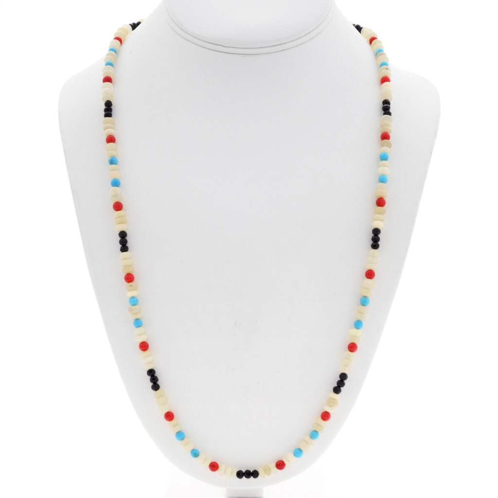 Navajo Turquoise Red Black Hand Beaded Necklace by Lula Begay 44776